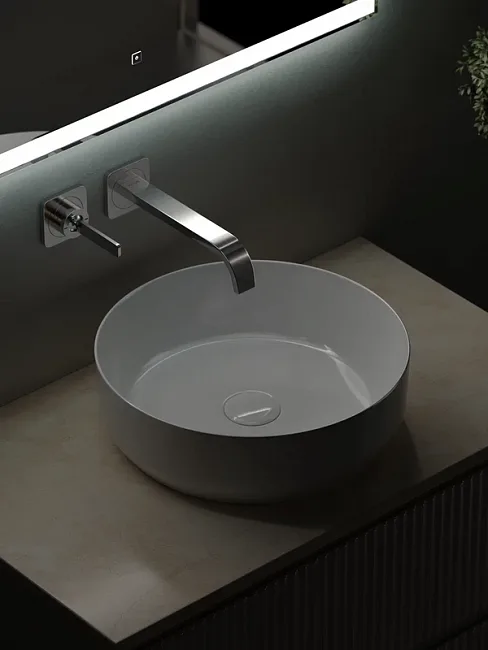 Тумба с раковиной Sancos Snob R 80 см, beige soft, столешница бежевая, раковина CN6022 Sancos — Оригинал