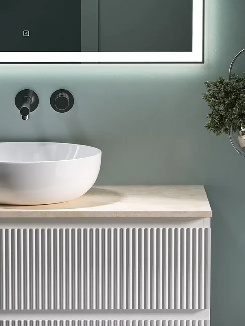 Тумба под раковину со столешницей Sancos Snob R 100 bianco, столешница бежевая Sancos — Оригинал