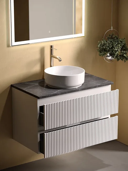 Тумба с раковиной Sancos Snob R 80 см, bianco, столешница черный мрамор, раковина CN5001 Sancos — Оригинал