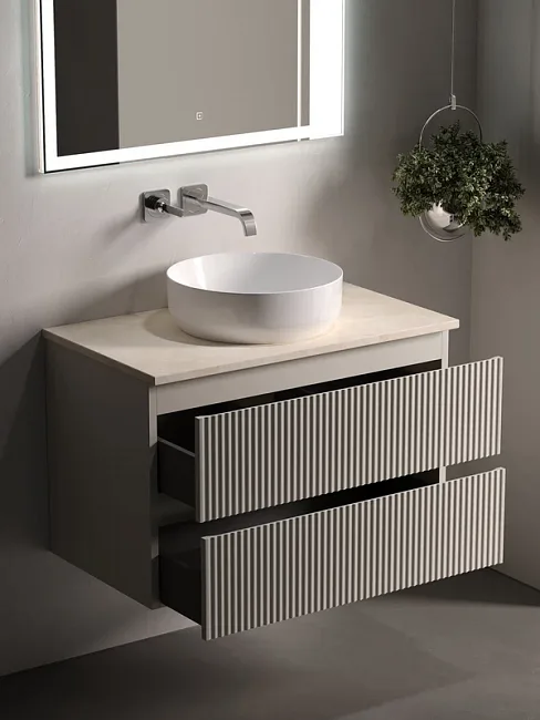 Тумба под раковину со столешницей Sancos Snob R 80 beige soft, столешница бежевая Sancos — Оригинал