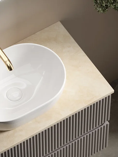 Тумба с раковиной Sancos Snob R 80 см, doha soft, столешница бежевая, раковина CN6019 Sancos — Оригинал