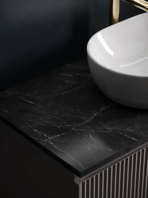 Тумба с раковиной Sancos Snob R 80 см, doha soft, столешница черный мрамор, раковина CN6019 Sancos — Оригинал
