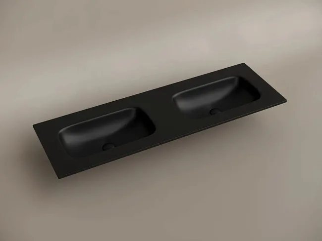 Мебельная раковина Ceramicanova Grace прямоугольная 141см с двумя чашами и отверстиями под смеситель черный матовый CN7022MBwx Sancos — Оригинал