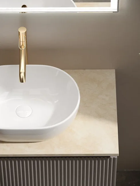 Тумба с раковиной Sancos Snob R 80 см, doha soft, столешница бежевая, раковина CN6019 Sancos — Оригинал