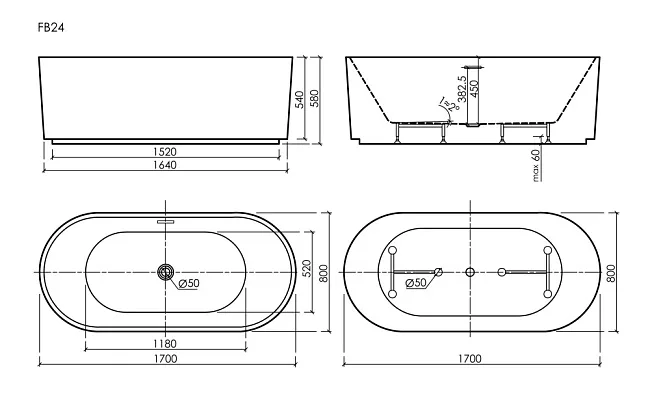 Акриловая ванна Sancos Vivia 170x80 см, FB24 Sancos — Оригинал