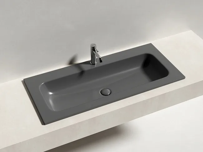 Мебельная раковина Ceramicanova Grace прямоугольная без отверстия под смеситель темный антрацит Sancos — Оригинал